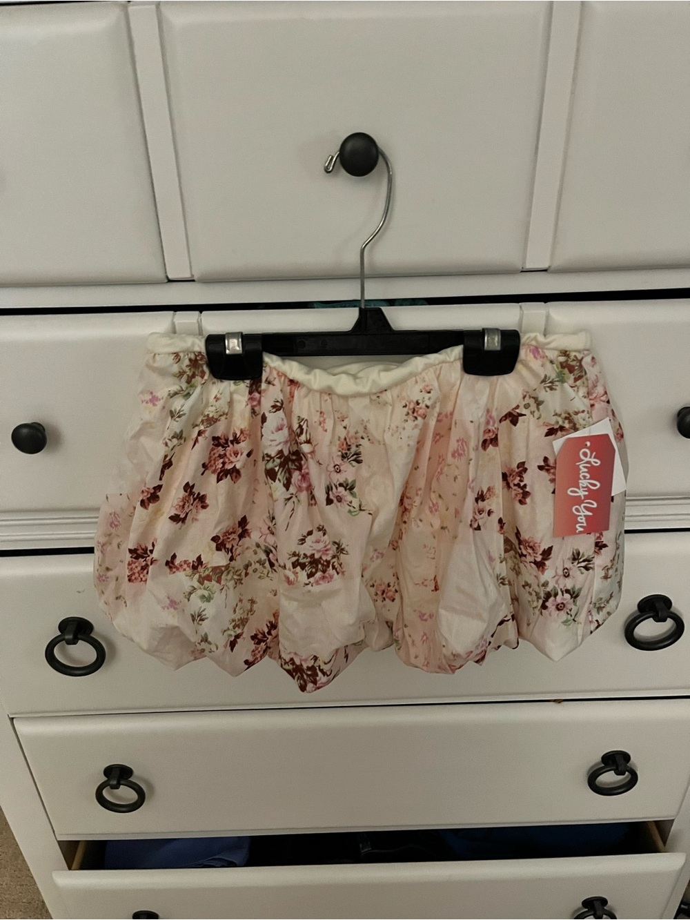 Lucky Brand Cream Floral Bubble Skort with Pink and Brown Blooms